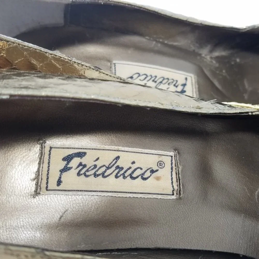 Fredrico shoe MEGAN gold genuine snakeskin VTG 9‎ - Picture 8 of 9